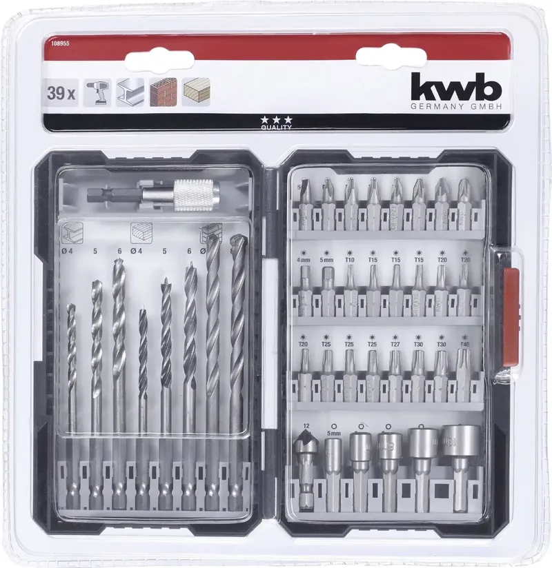 kwb 108955 39teilig Bohrer- und Bit-Sortiment Metall, Stein, Beton, Holz, Mauerwerk von KWB – Produktbild