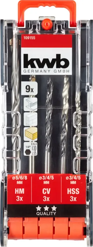 kwb 109155 HSS Boorset 9-delig 3 mm, 4 mm, 5 mm, 6 mm, 8 mm 1/4 (6.3 mm) 9 stuk(s) de KWB – image du produit 3 sur 3