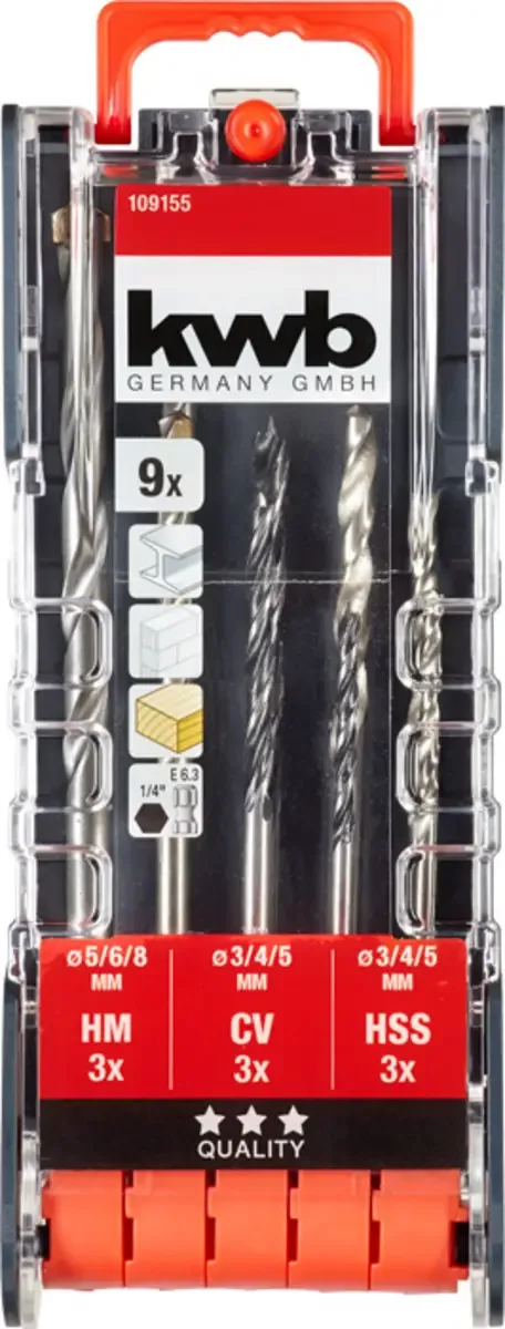 kwb 109155 HSS Boorset 9-delig 3 mm, 4 mm, 5 mm, 6 mm, 8 mm 1/4 (6.3 mm) 9 stuk(s) de KWB – image du produit 3 sur 3