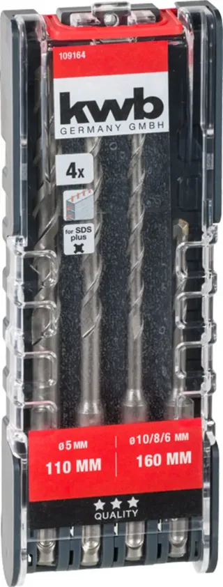 kwb 109164 Werkzeugstahl Hammerbohrer-Set 4teilig 5 mm, 6 mm, 8 mm, 10 mm SDS-Plus 1 Set de KWB – image du produit 2 sur 2
