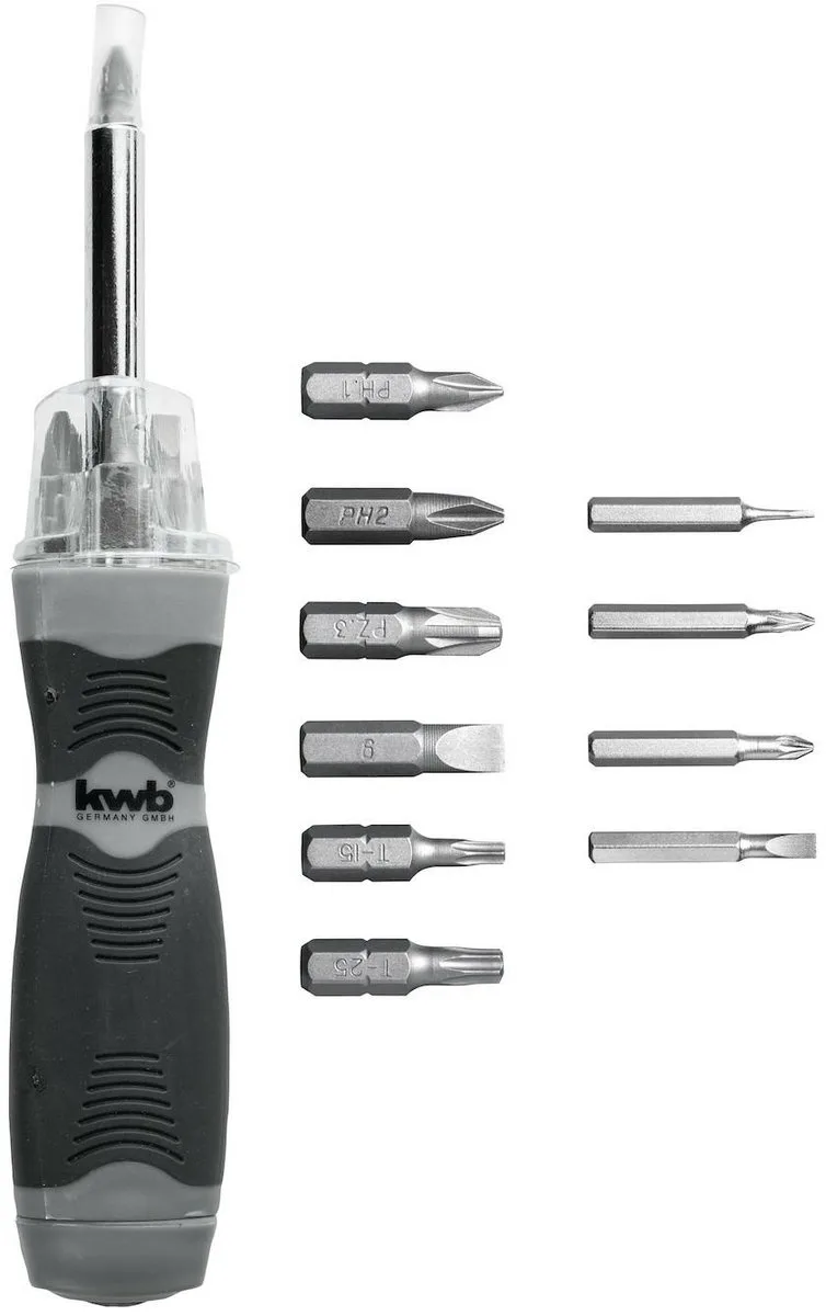 KWB 116890 Serie - Schroevendraaier met Bits - 4-in-1 - LED Verlichting - Ergonomische Handgreep by KWB, Red, Black – product image
