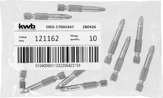kwb 121162 Krydskærv-bit Drev (skruetrækker): 1/4 (6,3 mm) Udgang: Krydskærv Pozidriv PZ 2 50 mm fra KWB – produktbillede 3 af 3