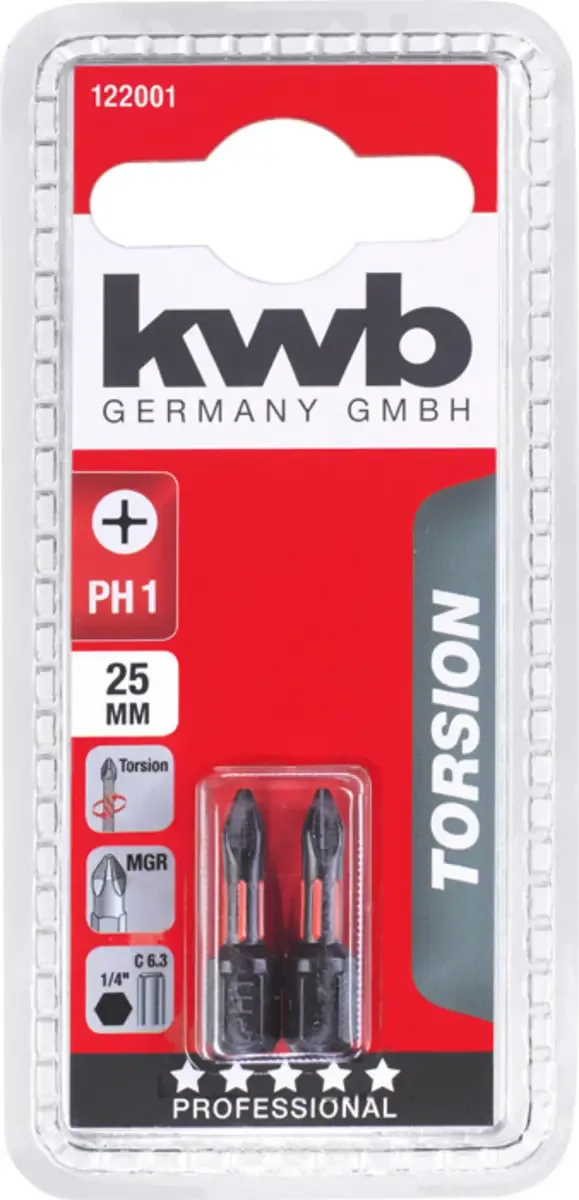 kwb 122001 Sechsrund-Bit Antrieb: 1/4 (6.3 mm) Abtrieb: Kreuzschlitz Phillips PH 1 25 mm by KWB – product image 3 of 3