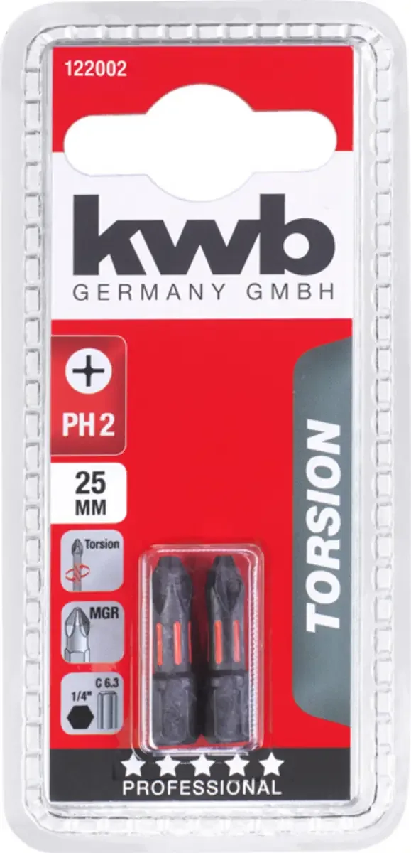 kwb 122002 Bit-Set Antrieb: 1/4 (6.3 mm) Abtrieb: Kreuzschlitz Phillips PH 2 25 mm by KWB – product image 3 of 3