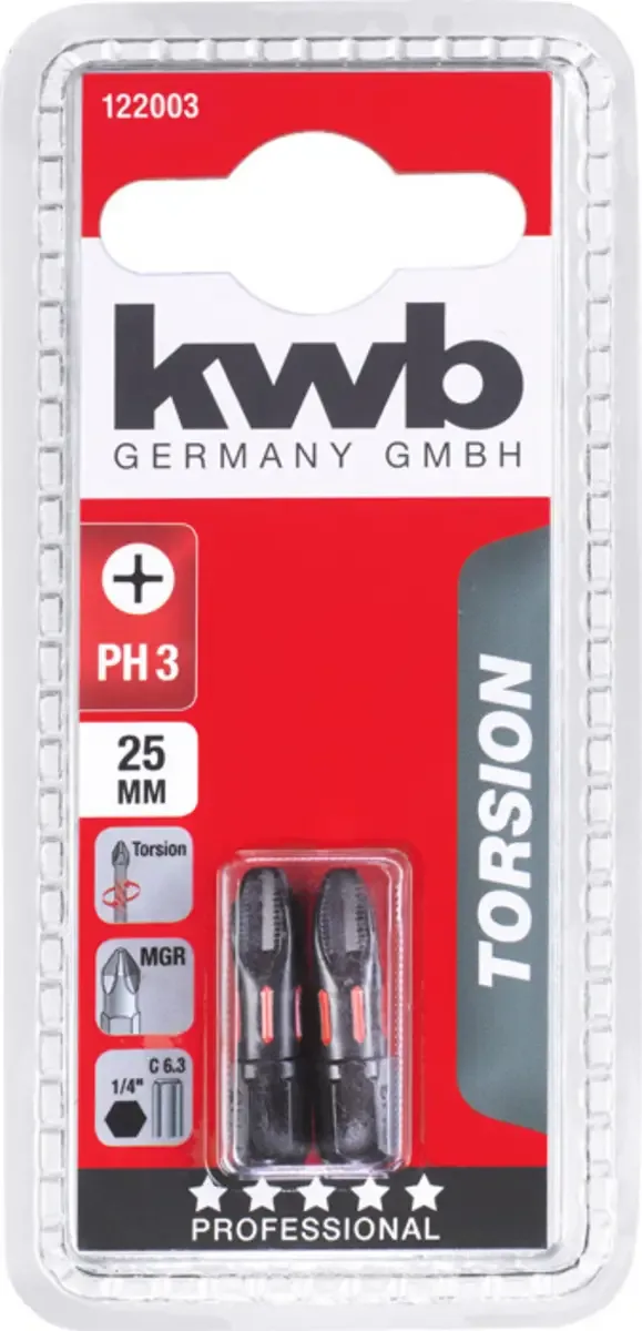 kwb 122003 Sechsrund-Bit Antrieb: 1/4 (6.3 mm) Abtrieb: Kreuzschlitz Phillips PH 3 25 mm by KWB – product image 3 of 3