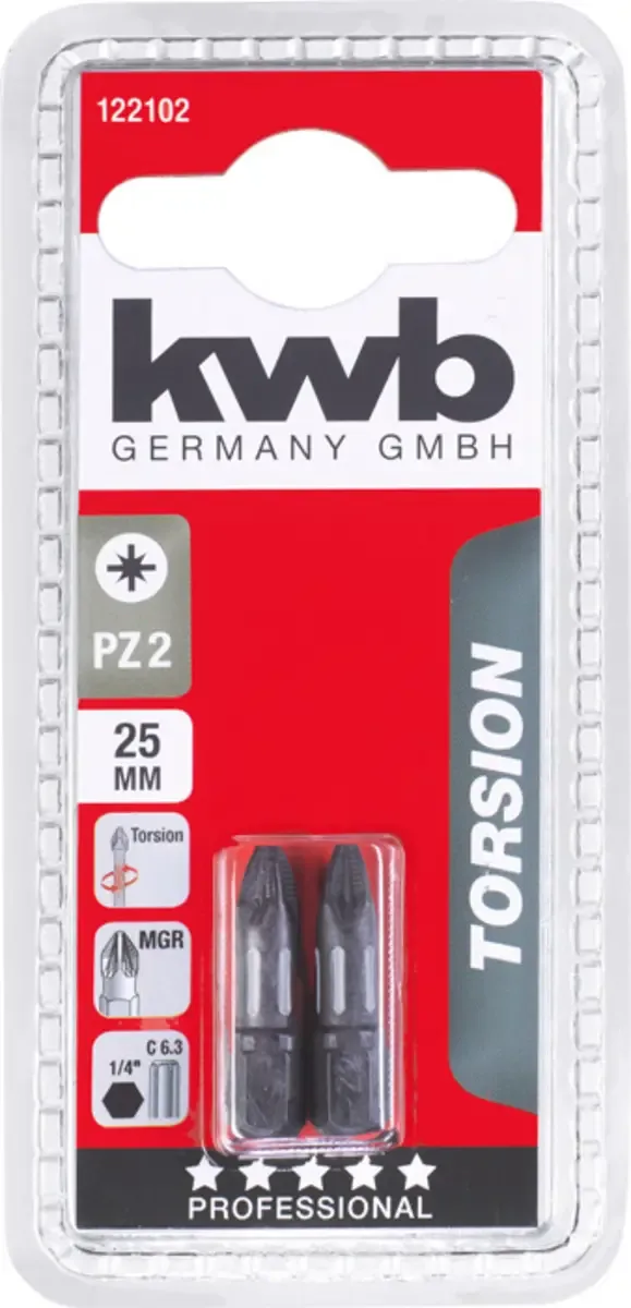 kwb 122102 Sechsrund-Bit Antrieb: 1/4 (6.3 mm) Abtrieb: Kreuzschlitz Pozidriv PZ 2 25 mm von KWB – Produktbild 3 von 3