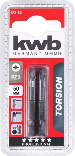 kwb 122153 Sechsrund-Bit Antrieb: 1/4 (6.3 mm) Abtrieb: Kreuzschlitz Pozidriv PZ 3 50 mm von KWB – Produktbild 1 von 2