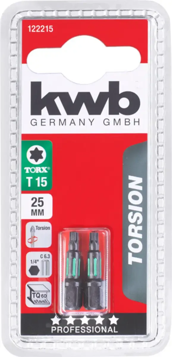 kwb 122215 TX-Bit Antrieb: 1/4 (6.3 mm) Abtrieb: TX TX 15 25 mm de KWB – image du produit 3 sur 3