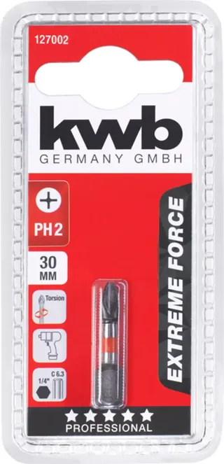 kwb 127002 Kreuzschlitz-Bit Antrieb: 1/4 (6.3 mm) Abtrieb: Kreuzschlitz Phillips PH 2 30 mm by KWB – product image 3 of 3