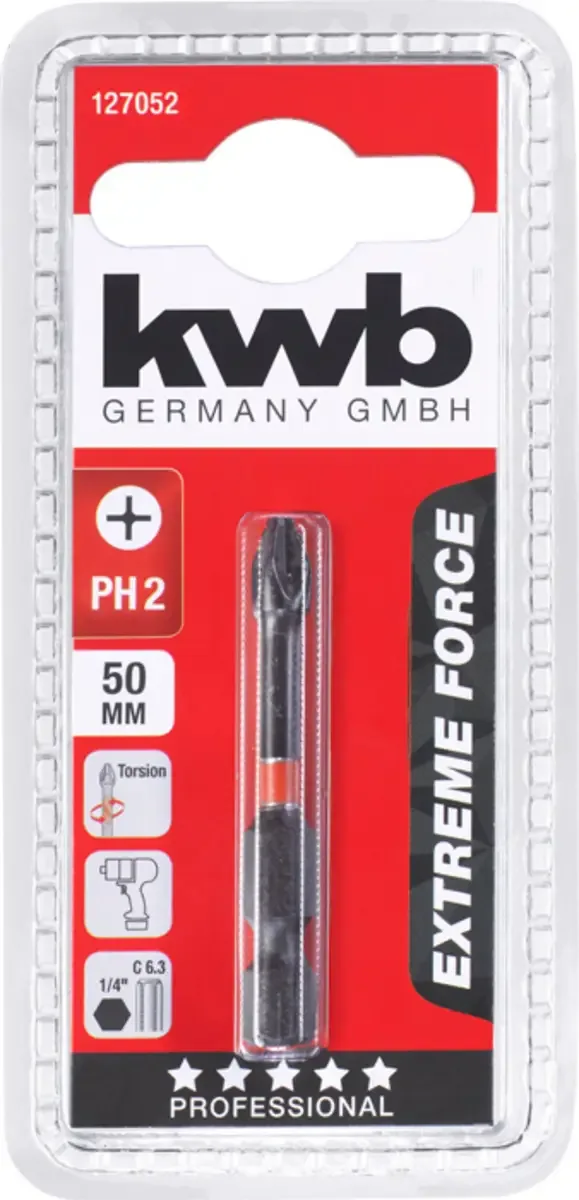 kwb 127052 Kreuzschlitz-Bit Antrieb: 1/4 (6.3 mm) Abtrieb: Kreuzschlitz Phillips PH 2 50 mm von KWB – Produktbild 3 von 3