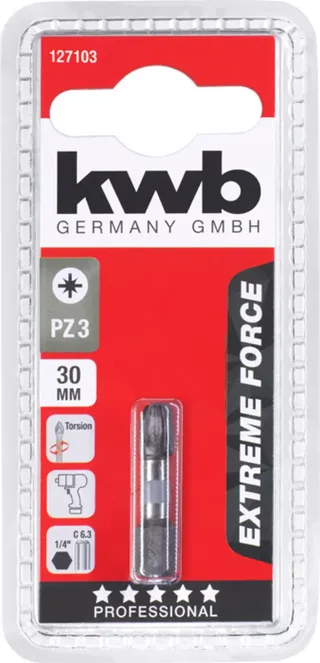 kwb 127103 Kreuzschlitz-Bit Antrieb: 1/4 (6.3 mm) Abtrieb: Kreuzschlitz Pozidriv PZ 3 30 mm de KWB – image du produit 3 sur 3