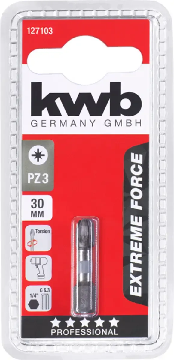 kwb 127103 Kreuzschlitz-Bit Antrieb: 1/4 (6.3 mm) Abtrieb: Kreuzschlitz Pozidriv PZ 3 30 mm de KWB – image du produit 3 sur 3
