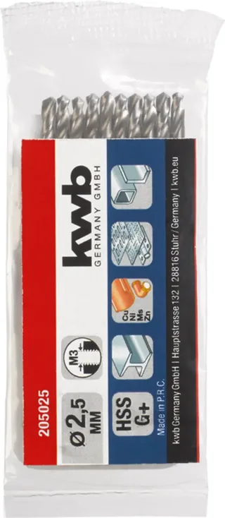 kwb 205025 HSS Spiralbohrer 1 Stück 2.5 mm Gesamtlänge 57 mm DIN 338 Zylinderschaft 1 St. by KWB – product image 2 of 2