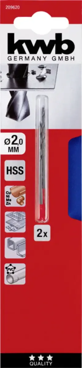 kwb 209620 HSS Spiralbohrer 2 mm Gesamtlänge 49 mm DIN 338 Zylinderschaft 2 St. de KWB – image du produit 3 sur 3