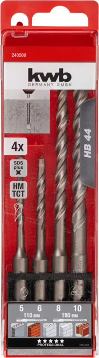 kwb 240400 40CR-Stahl Hammerbohrer 4teilig 5 mm, 6 mm, 8 mm, 10 mm Gesamtlänge 110 mm SDS-Plus 1 Set de KWB – image du produit 2 sur 2