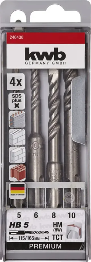 kwb 240530 Vergütungsstahl Hammerbohrer-Set 1 Stück 5 mm, 6 mm, 8 mm, 10 mm SDS-Plus 1 St. de KWB – image du produit 2 sur 2