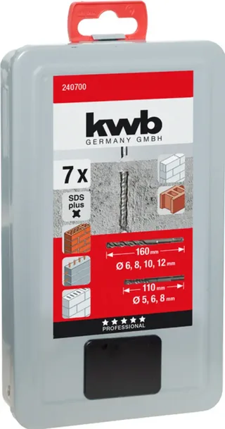 kwb 240700 40CR-Stahl Hammerbohrer-Set 7teilig 5 mm, 6 mm, 8 mm, 6 mm, 8 mm, 10 mm, 12 mm SDS-Plus 1 Set von KWB – Produktbild 2 von 2