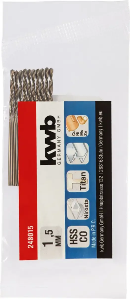 kwb 248015 HSS-Co Spiralbohrer 1 Stück 1.5 mm Gesamtlänge 40 mm M35 DIN 338 Zylinderschaft 1 St. von KWB – Produktbild 2 von 2