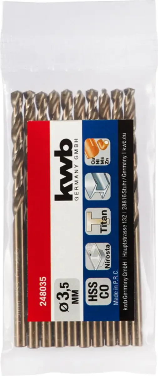 kwb 248035 HSS-Co Foret hélicoïdal 1 pièce 3.5 mm Longueur totale 70 mm M35 DIN 338 tige cylindrique 1 pc(s) de KWB – image du produit 2 sur 2