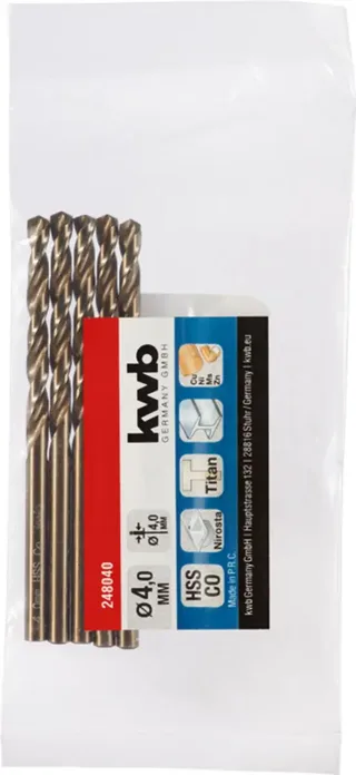 kwb 248040 HSS-Co Spiraalboor 1 stuks 4 mm Gezamenlijke lengte 75 mm M35 DIN 338 Cilinderschacht 1 stuk(s) van KWB – productafbeelding 2 van 2
