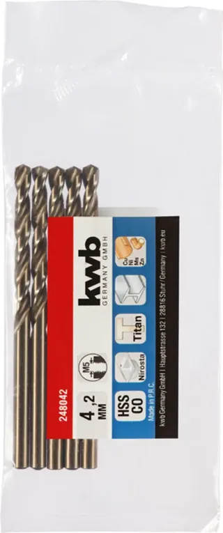 kwb 248042 Hss-Co Spiralborr 1 st 4.2 mm Total längd 75 mm M35 DIN 338 Cylinderskaft 1 st von KWB – Produktbild 2 von 2