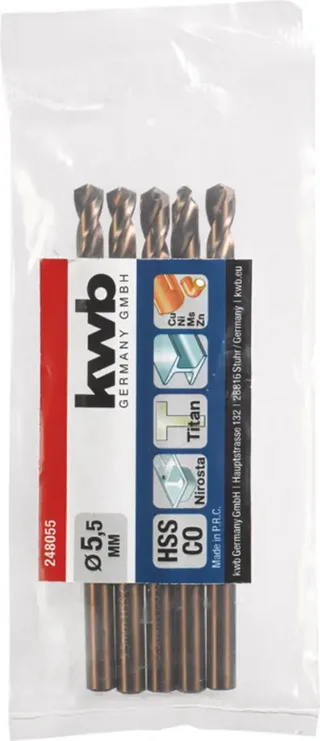 kwb 248055 Hss-Co Spiralborr 1 st 5.5 mm Total längd 93 mm M35 DIN 338 Cylinderskaft 1 st von KWB – Produktbild 2 von 2