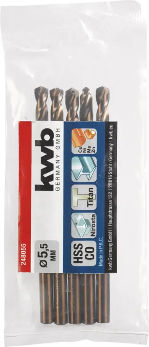 kwb 248055 Hss-Co Spiralborr 1 st 5.5 mm Total längd 93 mm M35 DIN 338 Cylinderskaft 1 st von KWB – Produktbild 2 von 2