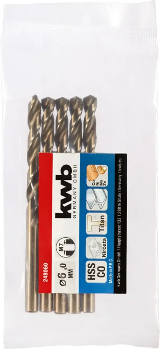 kwb 248060 HSS-Co Spiralbohrer 1 Stück 6 mm Gesamtlänge 93 mm M35 DIN 338 Zylinderschaft 1 St. von KWB – Produktbild 2 von 2