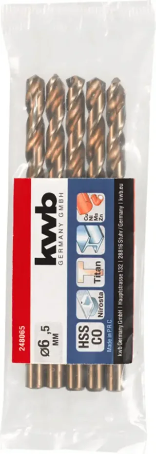 kwb 248065 HSS-Co Foret hélicoïdal 1 pièce 6.5 mm Longueur totale 101 mm M35 DIN 338 tige cylindrique 1 pc(s) de KWB – image du produit 3 sur 3