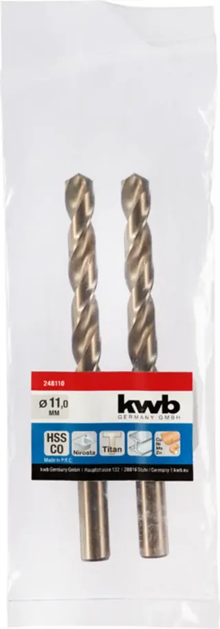kwb 248110 HSS-Co Foret hélicoïdal 1 pièce 11 mm Longueur totale 142 mm M35 DIN 338 tige cylindrique 1 pc(s) de KWB – image du produit 2 sur 2
