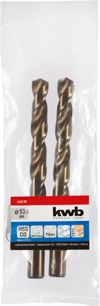 kwb 248130 HSS-Co Foret hélicoïdal 1 pièce 13 mm Longueur totale 151 mm M35 DIN 338 tige cylindrique 1 pc(s) de KWB – image du produit 2 sur 2