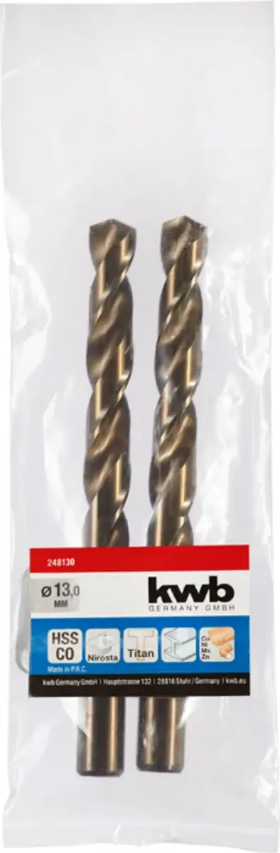 kwb 248130 HSS-Co Foret hélicoïdal 1 pièce 13 mm Longueur totale 151 mm M35 DIN 338 tige cylindrique 1 pc(s) de KWB – image du produit 2 sur 2