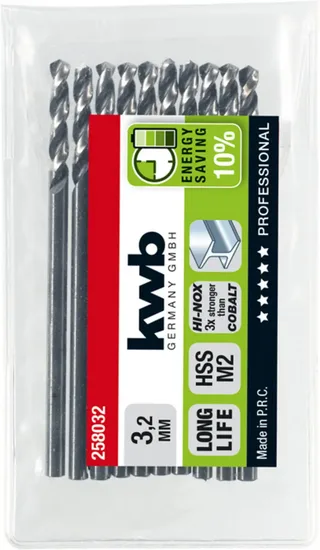 kwb 258032 HSS Spiralbohrer 1 Stück 3.2 mm Gesamtlänge 65 mm M2 DIN 338 Zylinderschaft 1 St. de KWB – image du produit 2 sur 2