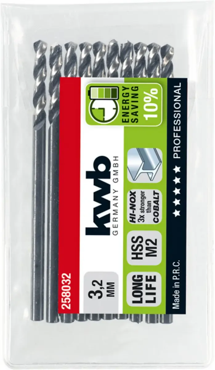 kwb 258032 HSS Spiralbohrer 1 Stück 3.2 mm Gesamtlänge 65 mm M2 DIN 338 Zylinderschaft 1 St. de KWB – image du produit 2 sur 2