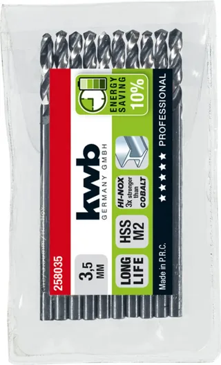 kwb 258035 HSS Foret hélicoïdal 1 pièce 3.5 mm Longueur totale 70 mm M2 DIN 338 tige cylindrique 1 pc(s) de KWB – image du produit 2 sur 2