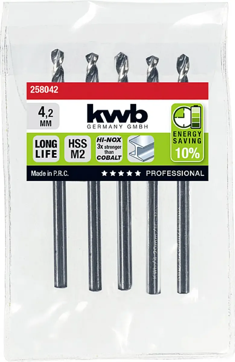 kwb 258042 HSS Spiraalboor 1 stuks 4.2 mm Gezamenlijke lengte 75 mm M2 DIN 338 Cilinderschacht 1 stuk(s) van KWB – productafbeelding 2 van 2