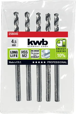 kwb 258045 HSS Spiralbohrer 1 Stück 4.5 mm Gesamtlänge 80 mm M2 DIN 338 Zylinderschaft 1 St. von KWB – Produktbild 2 von 2