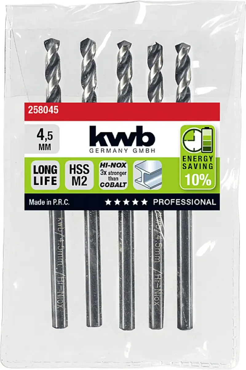 kwb 258045 HSS Spiralbohrer 1 Stück 4.5 mm Gesamtlänge 80 mm M2 DIN 338 Zylinderschaft 1 St. von KWB – Produktbild 2 von 2