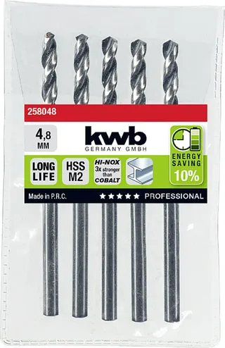 kwb 258048 HSS Spiralbohrer 1 Stück 4.8 mm Gesamtlänge 86 mm M2 DIN 338 Zylinderschaft 1 St. fra KWB – produktbillede 2 af 2