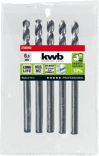 kwb 258060 HSS Spiraalboor 1 stuks 6 mm Gezamenlijke lengte 93 mm M2 DIN 338 Cilinderschacht 1 stuk(s) van KWB – productafbeelding 2 van 2