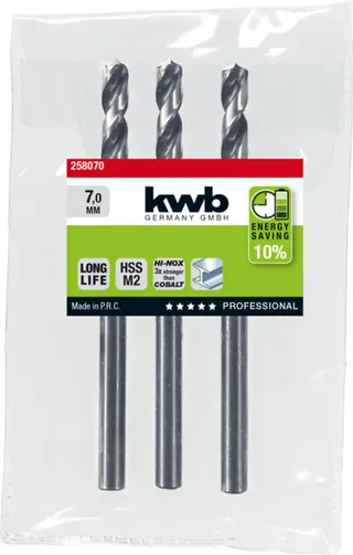 kwb 258070 HSS Spiralbohrer 1 Stück 7 mm Gesamtlänge 109 mm M2 DIN 338 Zylinderschaft 1 St. fra KWB – produktbillede 2 af 2