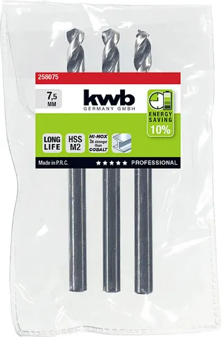 kwb 258075 HSS Spiralbohrer 1 Stück 7.5 mm Gesamtlänge 109 mm M2 DIN 338 Zylinderschaft 1 St. fra KWB – produktbillede 2 af 2