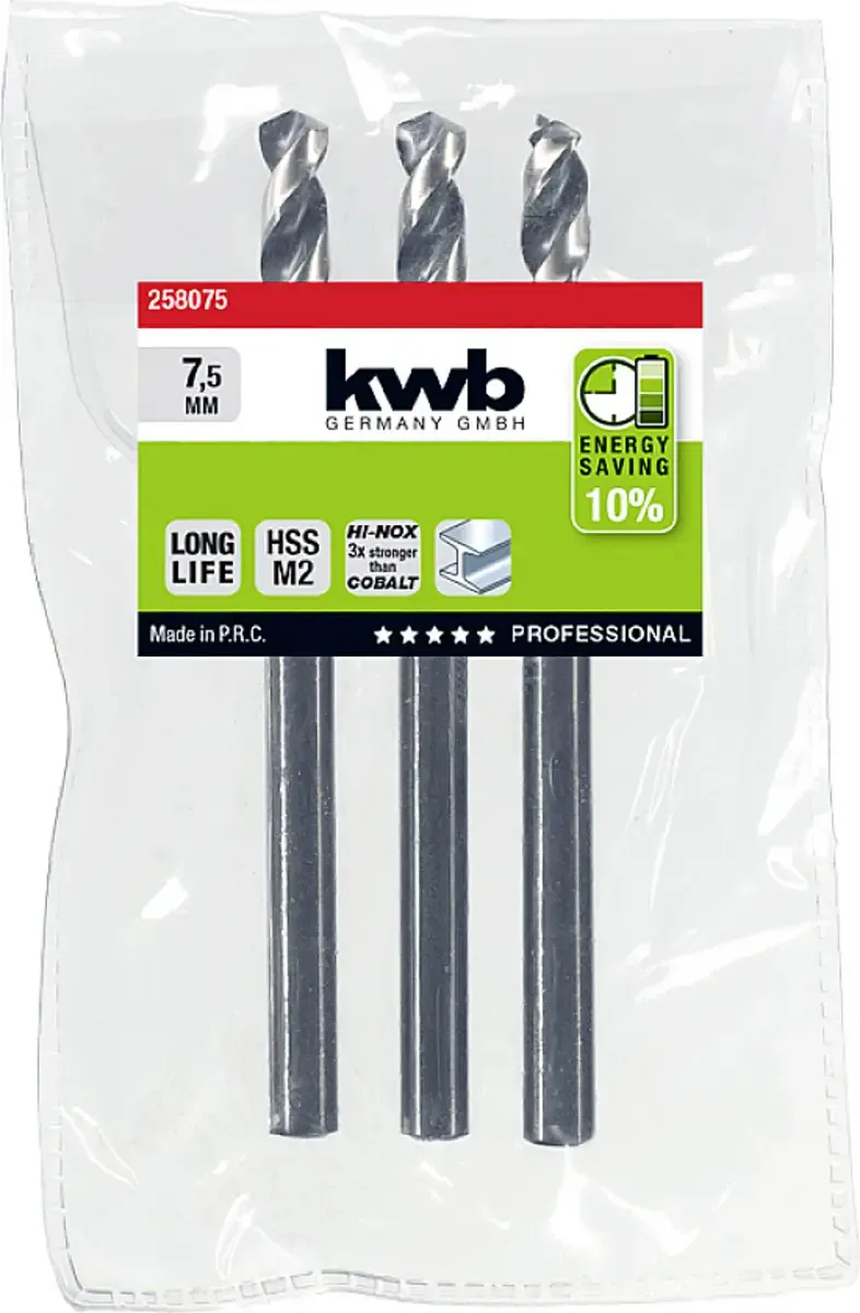 kwb 258075 HSS Spiralbohrer 1 Stück 7.5 mm Gesamtlänge 109 mm M2 DIN 338 Zylinderschaft 1 St. fra KWB – produktbillede 2 af 2