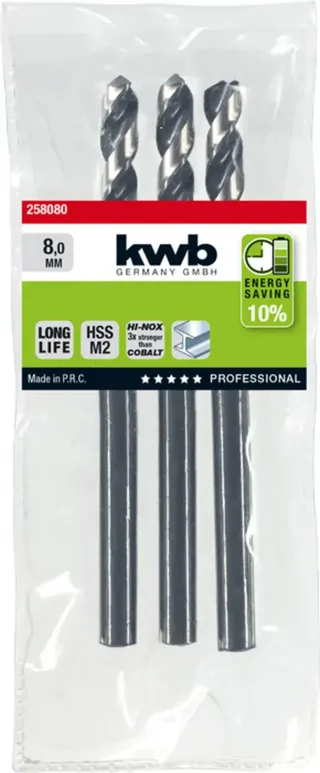 kwb 258080 HSS Spiralbohrer 1 Stück 8 mm Gesamtlänge 117 mm M2 DIN 338 Zylinderschaft 1 St. von KWB – Produktbild 2 von 2