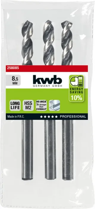 kwb 258085 HSS Spiralbohrer 1 Stück 8.5 mm Gesamtlänge 117 mm M2 DIN 338 Zylinderschaft 1 St. fra KWB – produktbillede 2 af 2