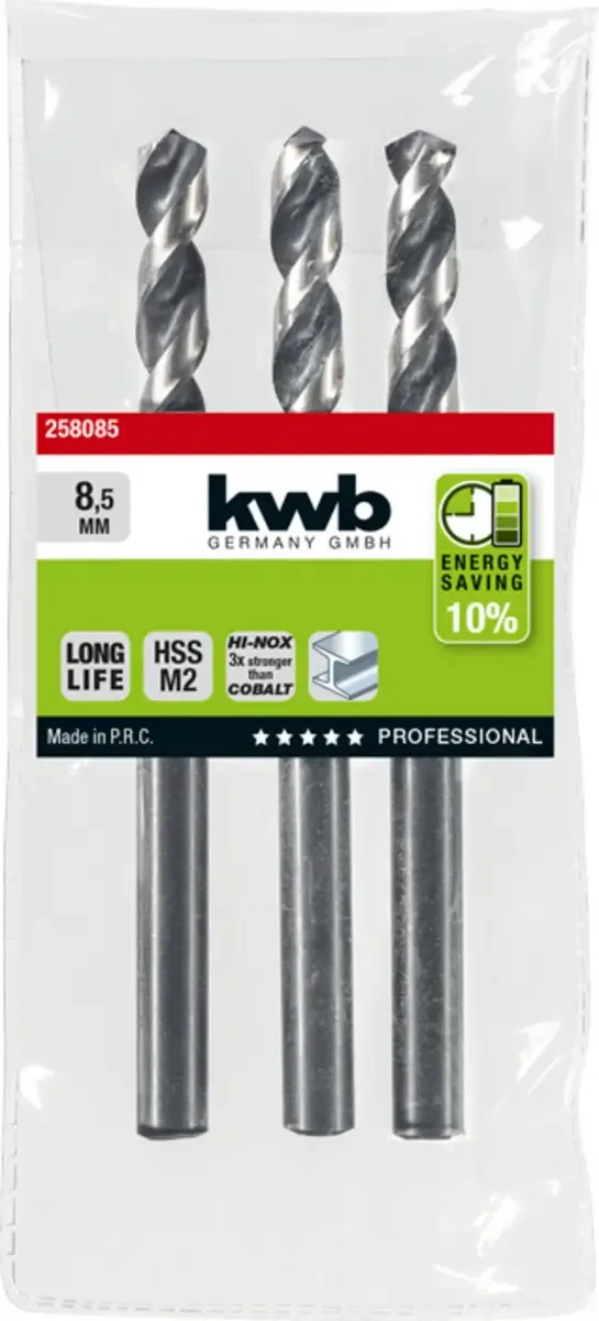 kwb 258085 HSS Spiralbohrer 1 Stück 8.5 mm Gesamtlänge 117 mm M2 DIN 338 Zylinderschaft 1 St. fra KWB – produktbillede 2 af 2