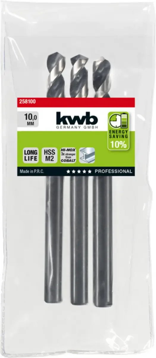 kwb 258100 HSS Spiralbohrer 1 Stück 10 mm Gesamtlänge 133 mm M2 DIN 338 Zylinderschaft 1 St. von KWB – Produktbild 2 von 2