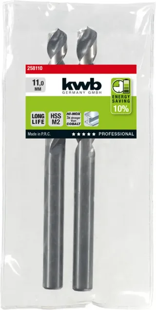 kwb 258110 HSS Foret hélicoïdal 1 pièce 11 mm Longueur totale 142 mm M2 DIN 338 tige cylindrique 1 pc(s) de KWB – image du produit 2 sur 2