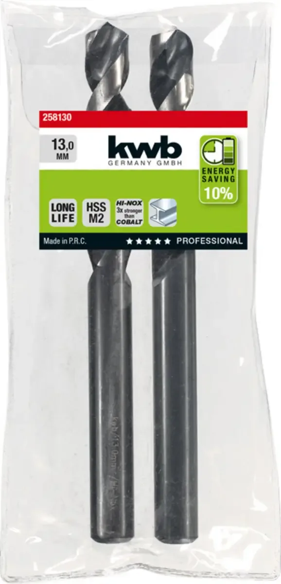 kwb 258130 HSS Foret hélicoïdal 1 pièce 13 mm Longueur totale 151 mm M2 DIN 338 tige cylindrique 1 pc(s) de KWB – image du produit 2 sur 2