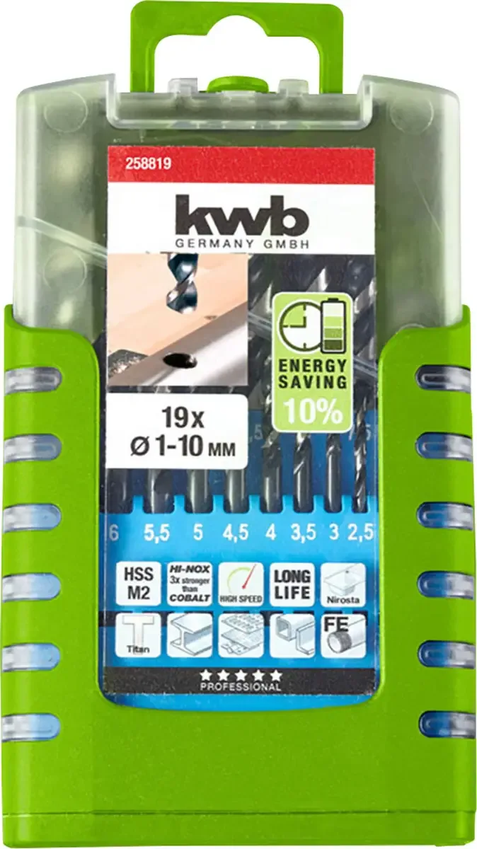 kwb 258819 HSS Metall-Spiralbohrer-Set 19teilig 1 mm, 1.5 mm, 2 mm, 2.5 mm, 3 mm, 3.5 mm, 4 mm, 4.5 mm, 5 mm, 5.5 mm, 6 mm, 6.5 mm, 7 mm, 7.5 mm, 8 mm, 8.5 mm de KWB – image du produit 3 sur 3